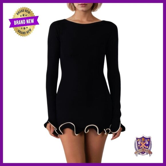 Dresses & Skirts - Long Sleeve Ruffle Hem Knit Mini Dress Bodycon Fall Winter
